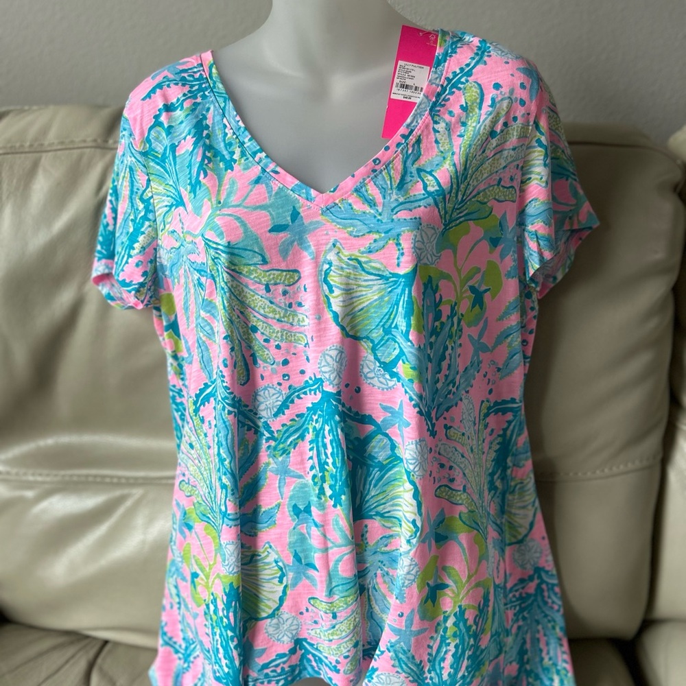 Lilly Pulitzer Vibrant Pink and Blue Women's Top Size L
